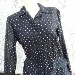 Vintage Black Tan Tiered Polka Dot Shirt Dress